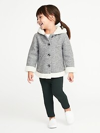View large product image 3 of 4. Sherpa-Lined Button-Front Coat for Toddler Girls