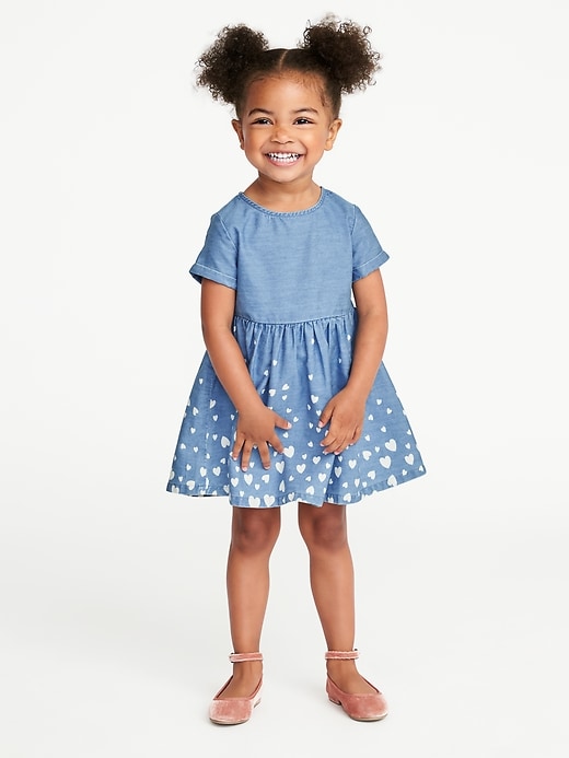 View large product image 1 of 3. Chambray Heart-Print Dress for Toddler Girls
