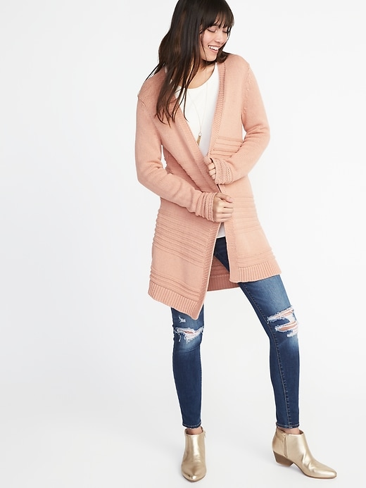 Image number 1 showing, Textured-Knit Open-Front Cardi for Women