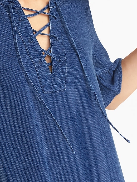 Image number 4 showing, Chambray Lace-Up Shift Dress for Women