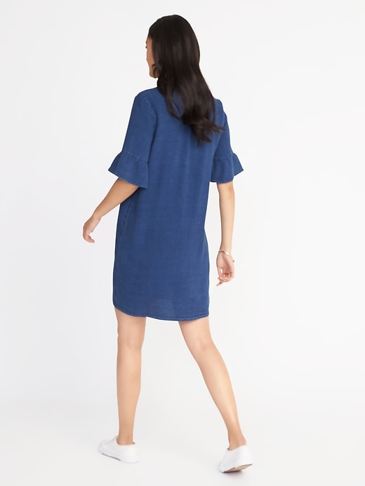 Image number 2 showing, Chambray Lace-Up Shift Dress for Women