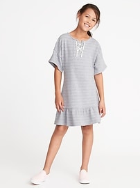 View large product image 3 of 3. Lace-Up-Yoke Shift Dress for Girls