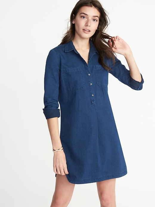 Image number 1 showing, Chambray Shirt Dress for Women