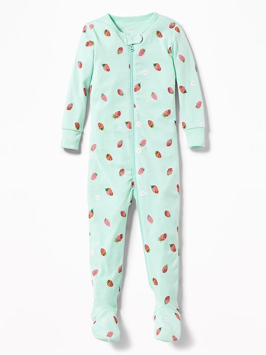 View large product image 1 of 1. Strawberry-Print Footed One-Piece Sleeper for Toddler & Baby