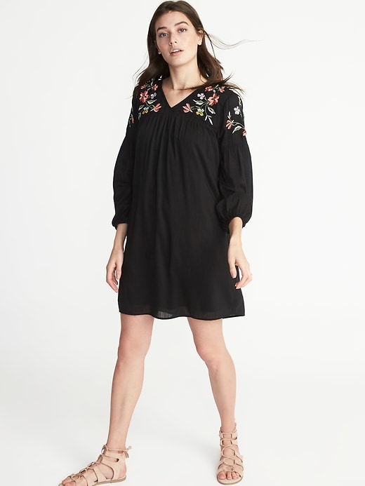 View large product image 1 of 2. Embroidered-Yoke Shift Dress for Women