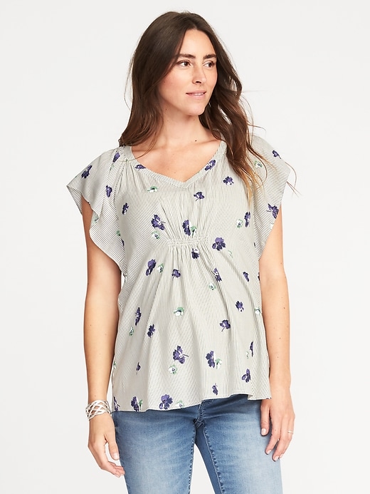 View large product image 1 of 1. Maternity Floral-Print Flutter-Sleeve Blouse
