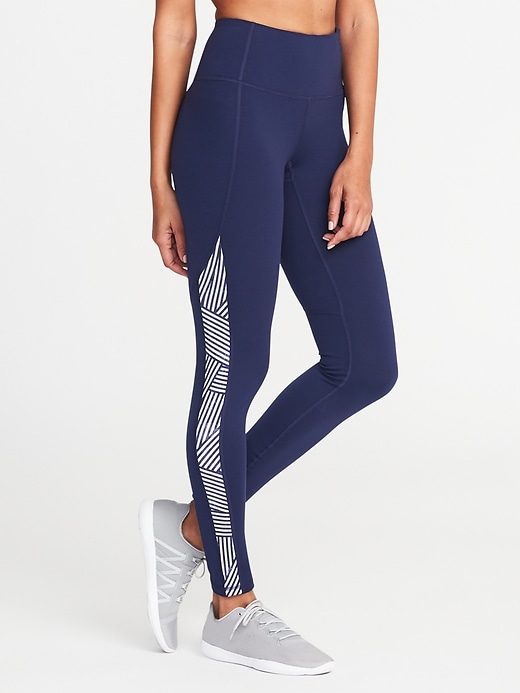 View large product image 1 of 2. Mid-Rise Printed Side-Stripe Compression Leggings for Women
