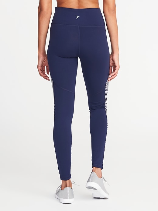 View large product image 2 of 2. Mid-Rise Printed Side-Stripe Compression Leggings for Women