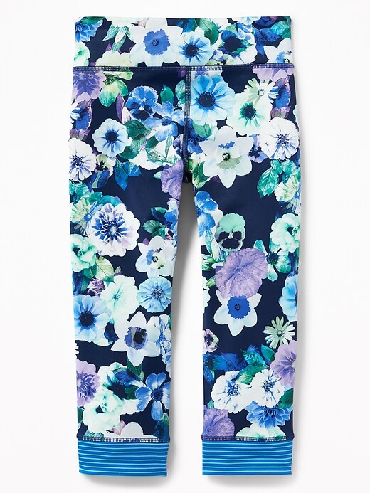 View large product image 2 of 3. Floral-Print Stripe-Cuff Crop Leggings for Girls
