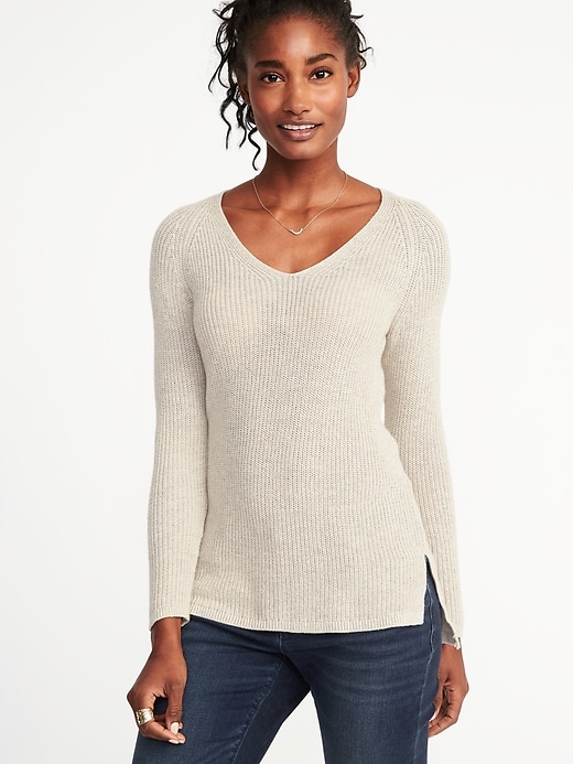 View large product image 1 of 1. Shaker-Stitch V-Neck Sweater for Women