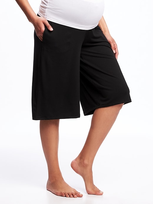 View large product image 1 of 3. Maternity Shirred Roll-Panel Gauchos