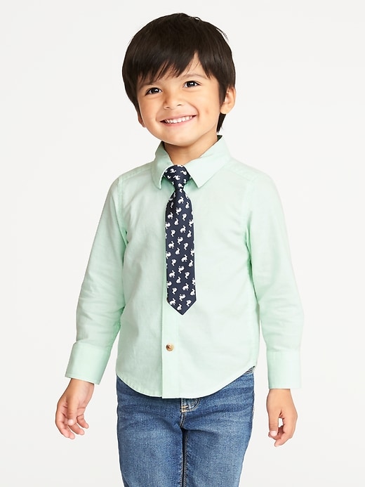 View large product image 1 of 4. Oxford Dress Shirt & Tie Set for Toddler Boys