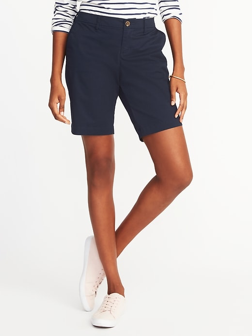 View large product image 1 of 2. Mid-Rise Everyday Twill Shorts For Women - 9 inch inseam