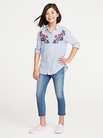 View large product image 3 of 3. Floral-Embroidered Boyfriend Shirt for Girls