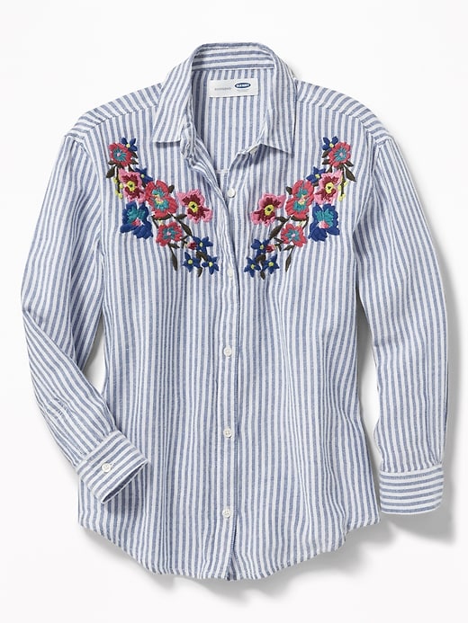 View large product image 1 of 3. Floral-Embroidered Boyfriend Shirt for Girls