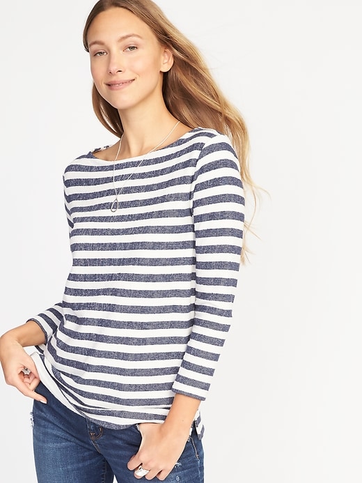 Image number 1 showing, Relaxed Mariner-Stripe French-Terry Top for Women