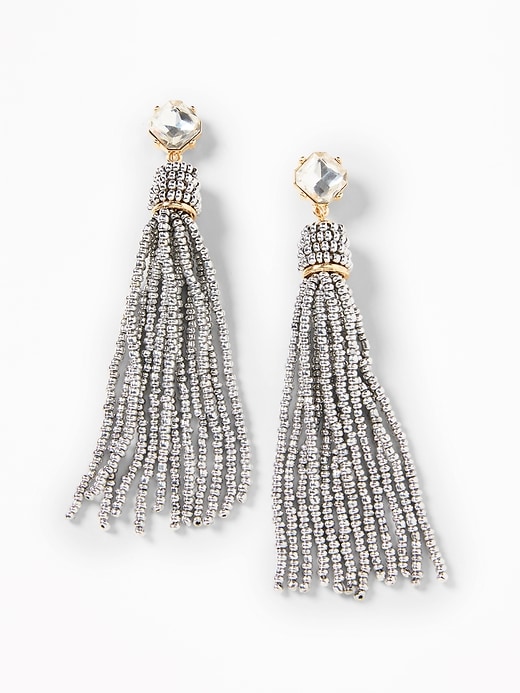 View large product image 1 of 1. Crystal Beaded Tassel Earrings For Women