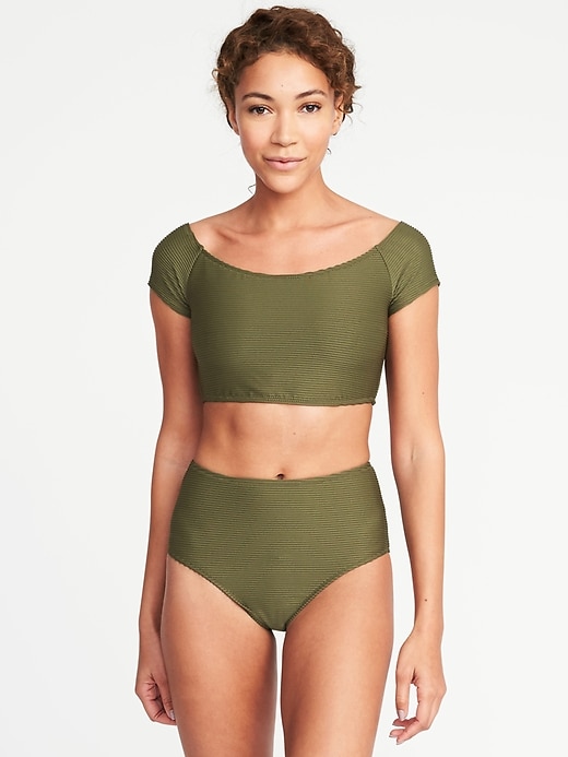 Image number 1 showing, Smocked Cropped Swim Top for Women