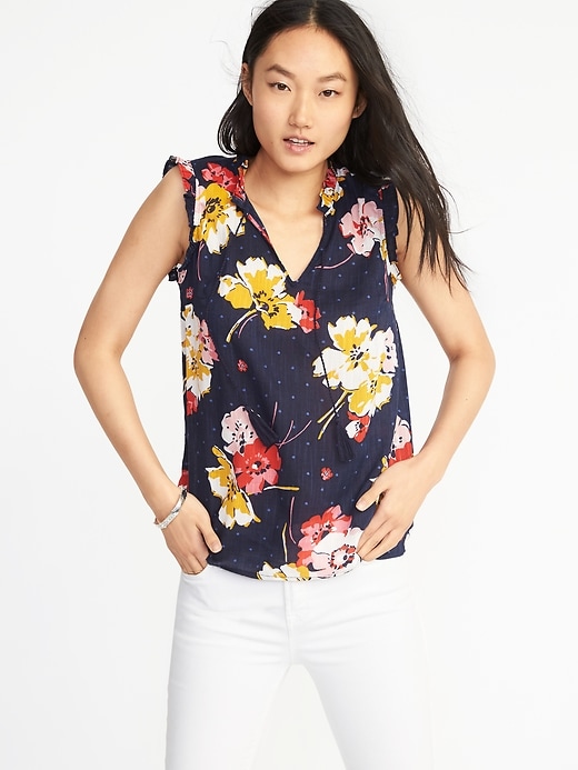 Image number 1 showing, Relaxed Ruffle-Trim Sleeveless Top for Women