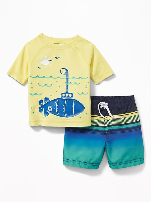 View large product image 1 of 1. Graphic Rashguard & Swim Trunks Set for Baby