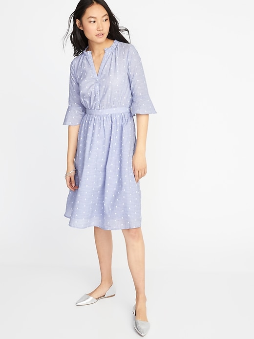 Image number 1 showing, Waist-Defined Clip-Dot Shirt Dress for Women