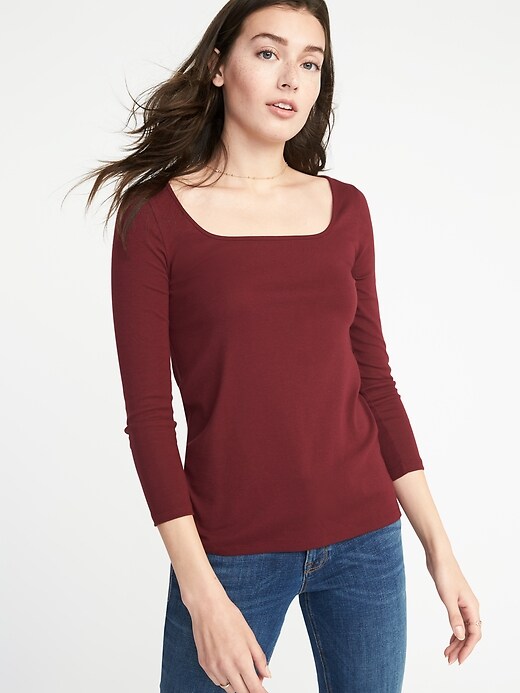Image number 1 showing, Slim-Fit Square-Neck Tee for Women
