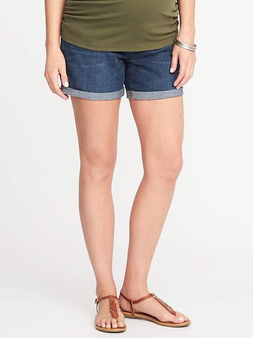 View large product image 1 of 3. Maternity Side-Panel Denim Shorts (5")