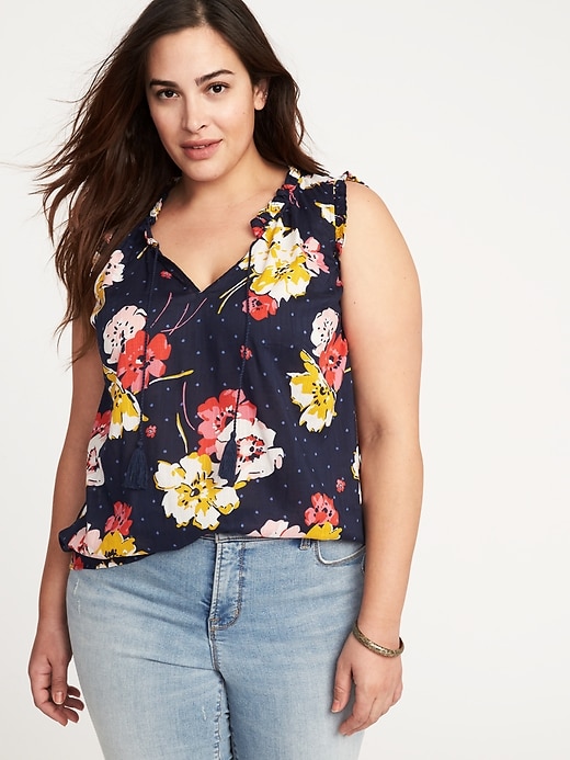 Image number 1 showing, Plus-Size Sleeveless Tassel-Tie Top