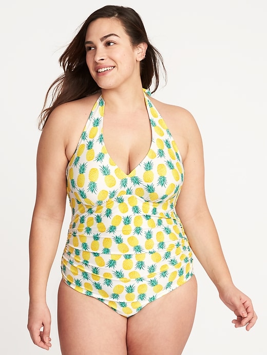 View large product image 1 of 1. Secret-Slim Plus-Size Halter Swimsuit