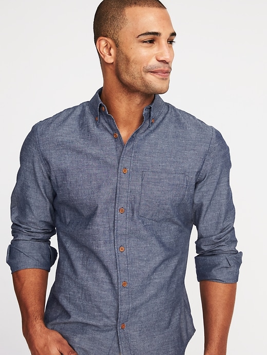 Image number 4 showing, Slim-Fit Linen-Blend Chambray Shirt