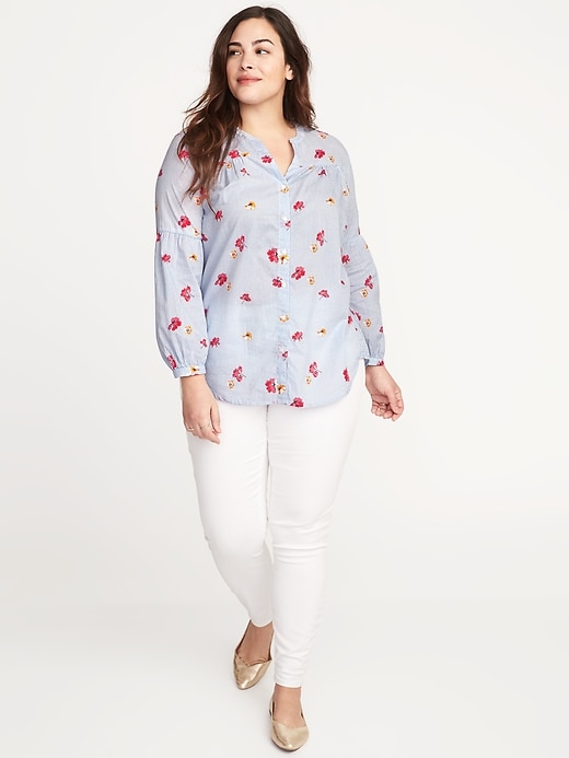 Image number 3 showing, Plus-Size Button-Front Striped Shirt
