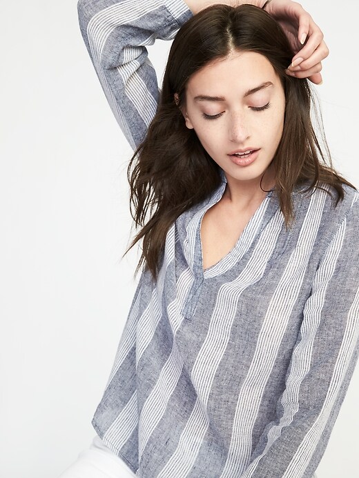 Image number 4 showing, Relaxed Linen-Blend Striped Top for Women