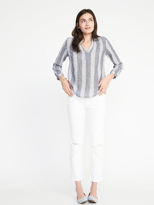 Image number 3 showing, Relaxed Linen-Blend Striped Top for Women