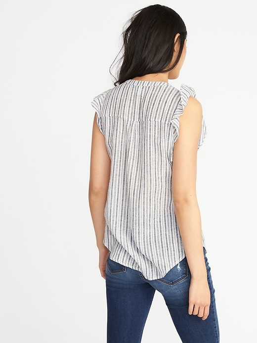Image number 2 showing, Sleeveless Ruffle-Trim Linen-Blend Top for Women