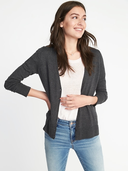 Image number 1 showing, Button-Front V-Neck Cardi for Women