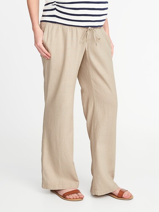 View large product image 1 of 2. Maternity Rollover-Waist Linen-Blend Pants