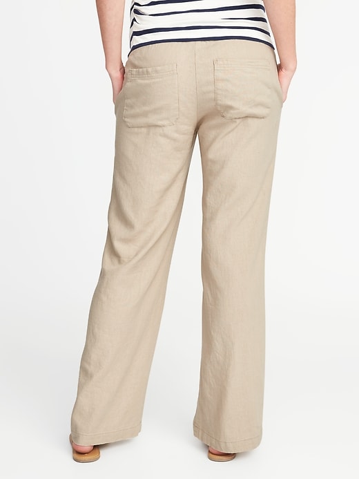 View large product image 2 of 2. Maternity Rollover-Waist Linen-Blend Pants