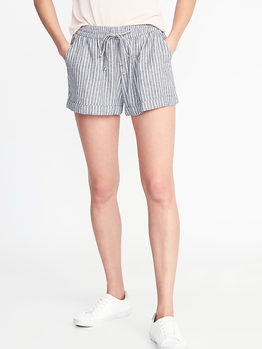 View large product image 1 of 2. Mid-Rise Linen-Blend Pull-On Shorts For Women