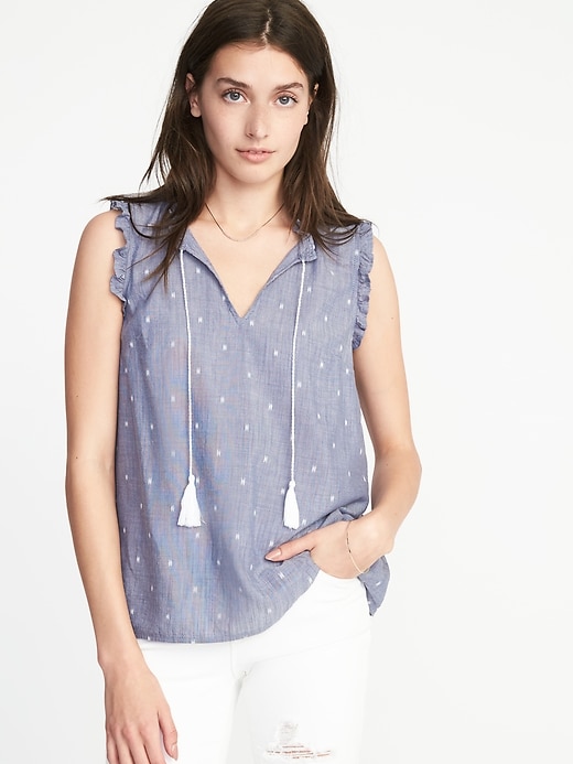 Image number 1 showing, Relaxed Ruffle-Trim Sleeveless Top for Women
