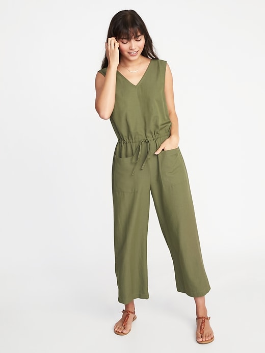 Image number 1 showing, Sleeveless Utility Twill Jumpsuit for Women