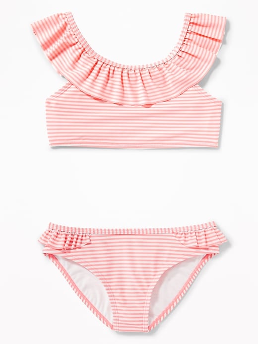 View large product image 1 of 1. Striped Ruffle-Neck Bikini for Girls