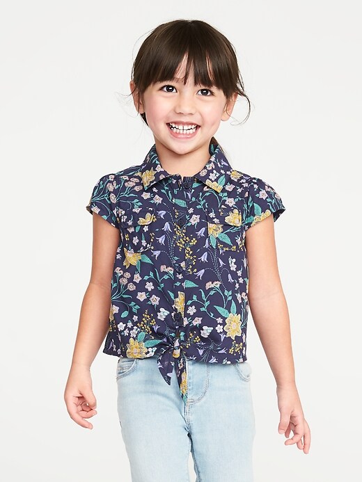 View large product image 1 of 4. Floral-Print Tie-Hem Shirt for Toddler Girls