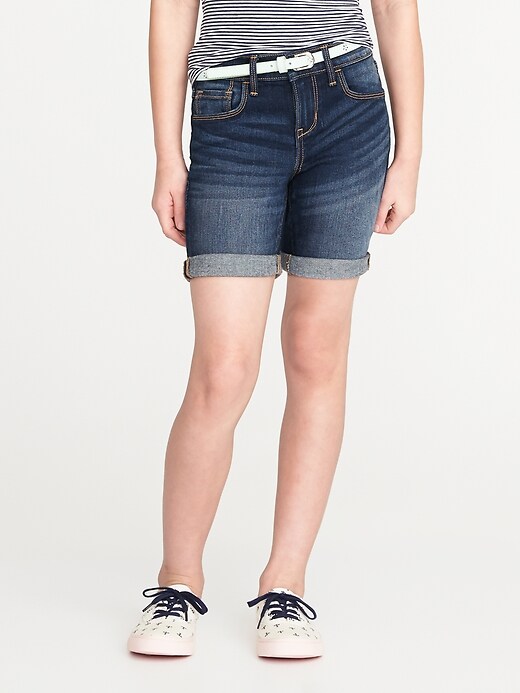 View large product image 1 of 3. Belted Rolled-Cuff Denim Shorts for Girls