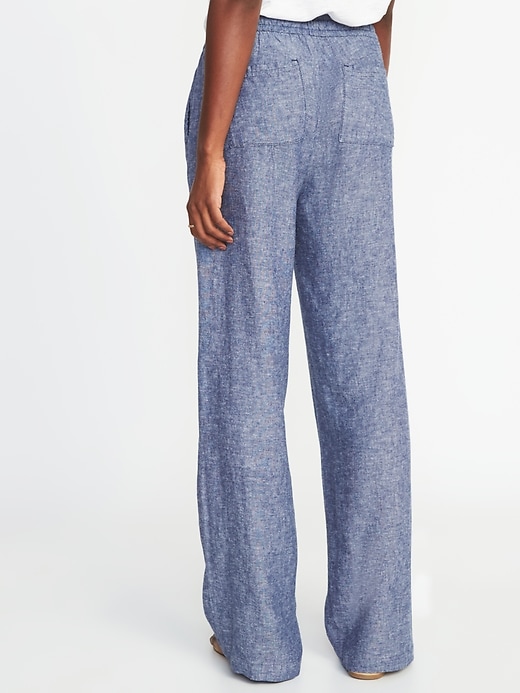 View large product image 2 of 3. Mid-Rise Linen-Blend Wide-Leg Pants for Women