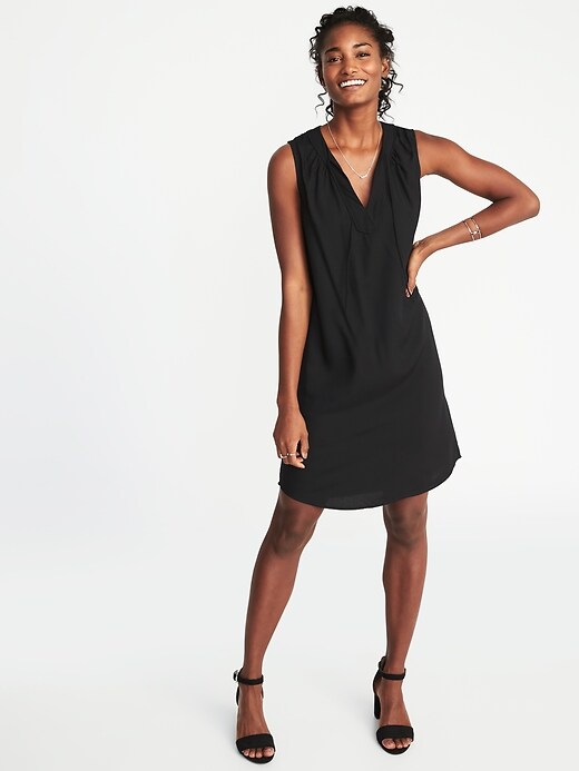 Image number 1 showing, Sleeveless Tie-Neck Shift Dress for Women