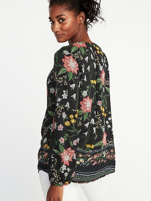 Image number 2 showing, Relaxed Floral-Printed Shirred Blouse for Women