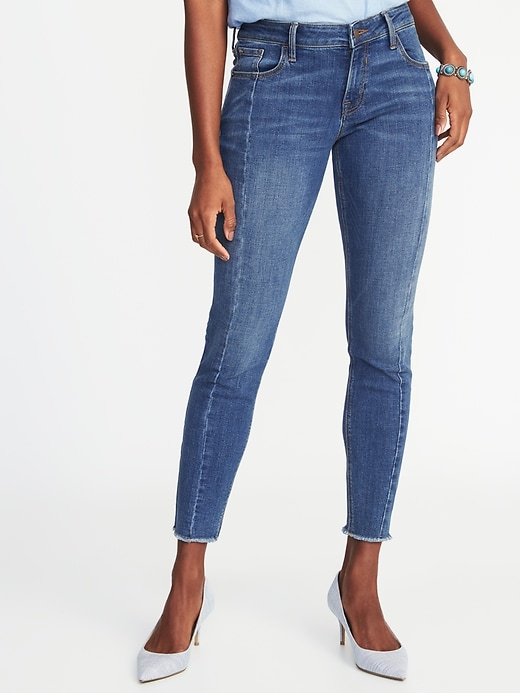 View large product image 1 of 3. Mid-Rise Rockstar Raw-Edge Ankle Jeans for Women