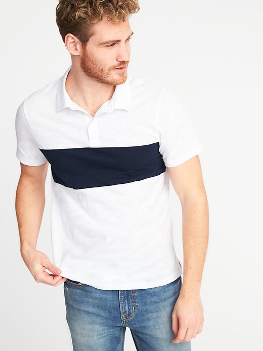View large product image 1 of 5. Color-Block Slub-Knit Polo