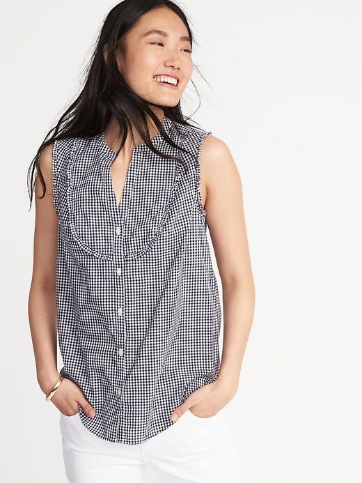 Image number 1 showing, Sleeveless Ruffle-Trim Gingham Top for Women