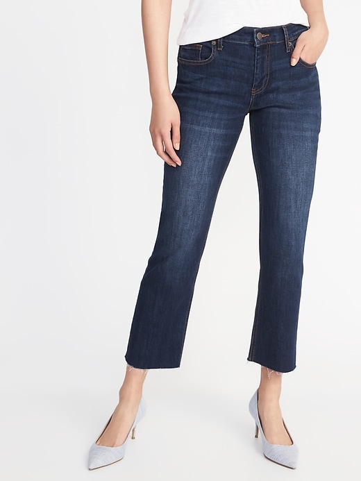View large product image 1 of 3. Raw-Edge Cropped Flare Ankle Jeans for Women